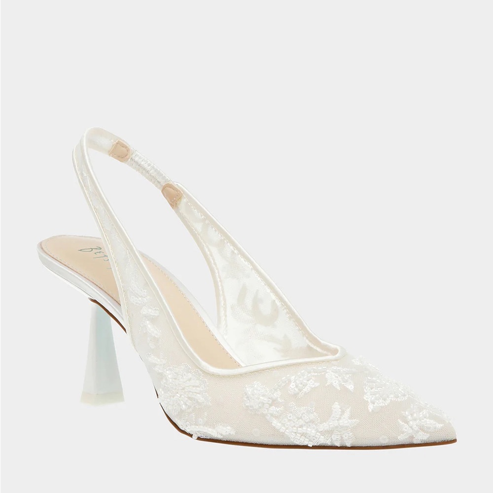 Betsey Johnson White Lace Slingback Heels